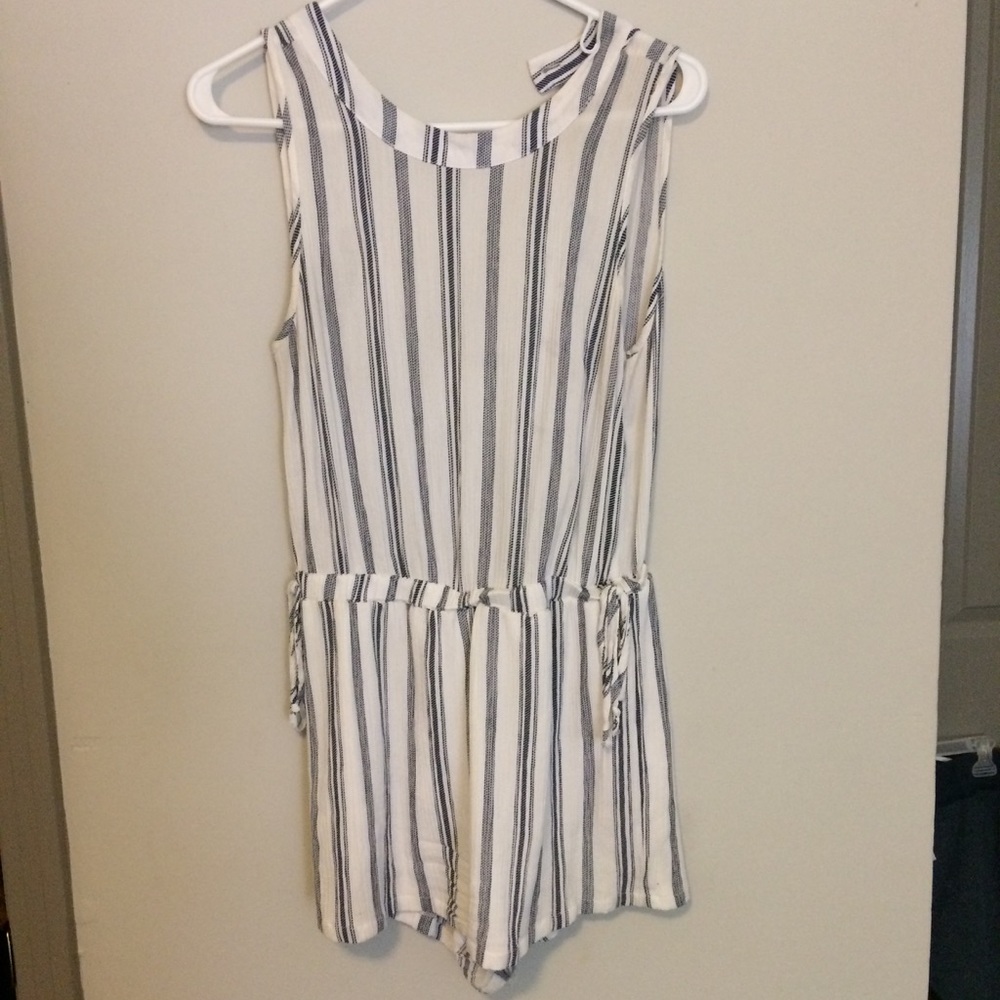 White and Navy Striped Romper